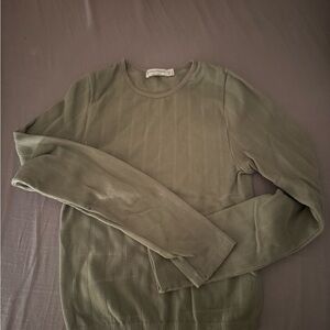 Stradivarius Ribbed Olive Green Long Sleeve Top – Fitted Basic